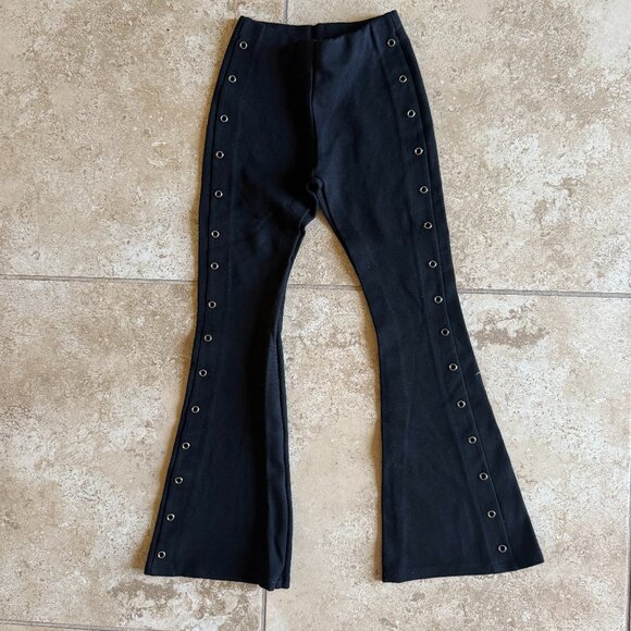 Zara Black Flared Kids Pants with Silver Grommet Detail Size 7/8 - Picture 1 of 2